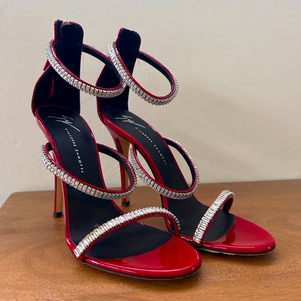 Giuseppe Zanotti Patent Red Rhinestone Heels